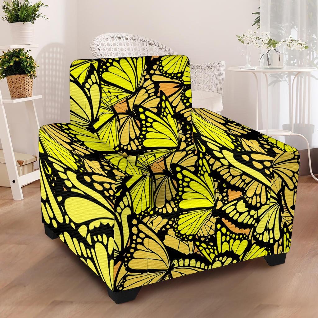 Yellow Monarch Butterfly Armchair Cover-grizzshop