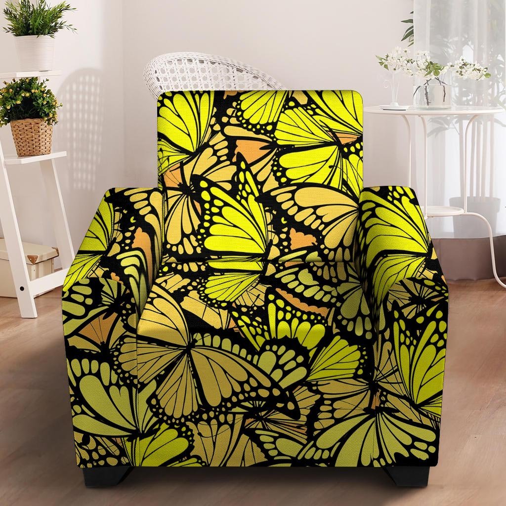Yellow Monarch Butterfly Armchair Cover-grizzshop