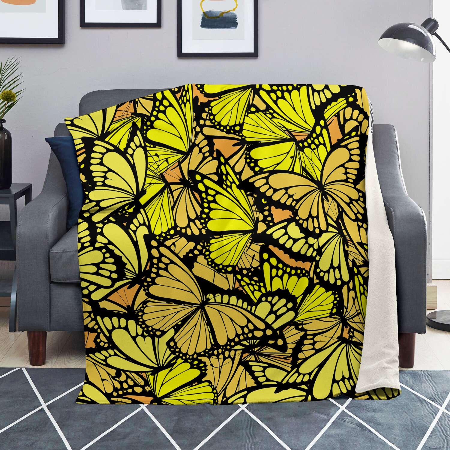 Yellow Monarch Butterfly Blanket-grizzshop