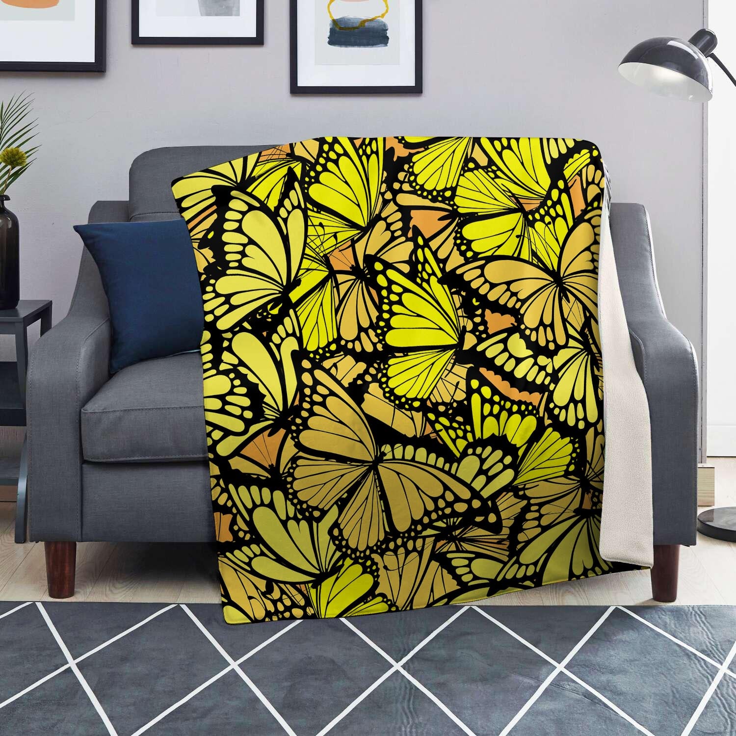 Yellow Monarch Butterfly Blanket-grizzshop