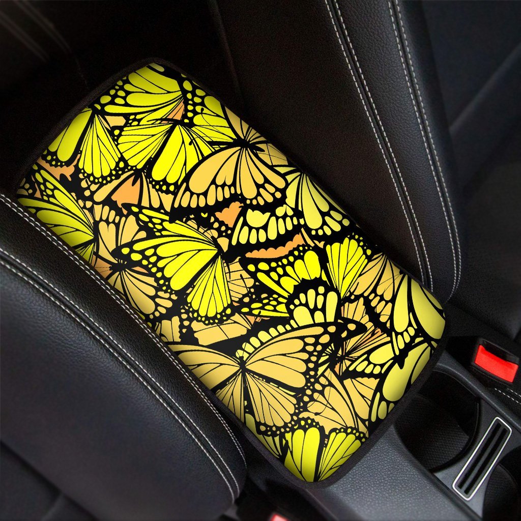 Yellow Monarch Butterfly Car Console Cover-grizzshop