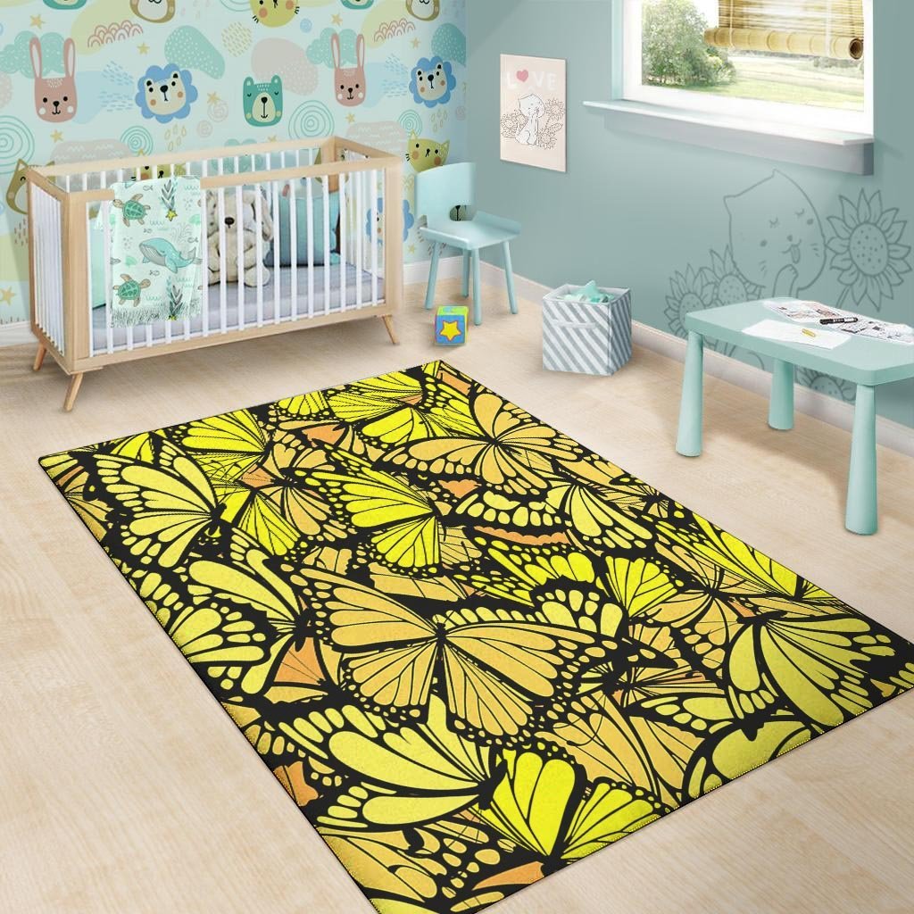 Yellow Monarch Butterfly Floor Mat-grizzshop
