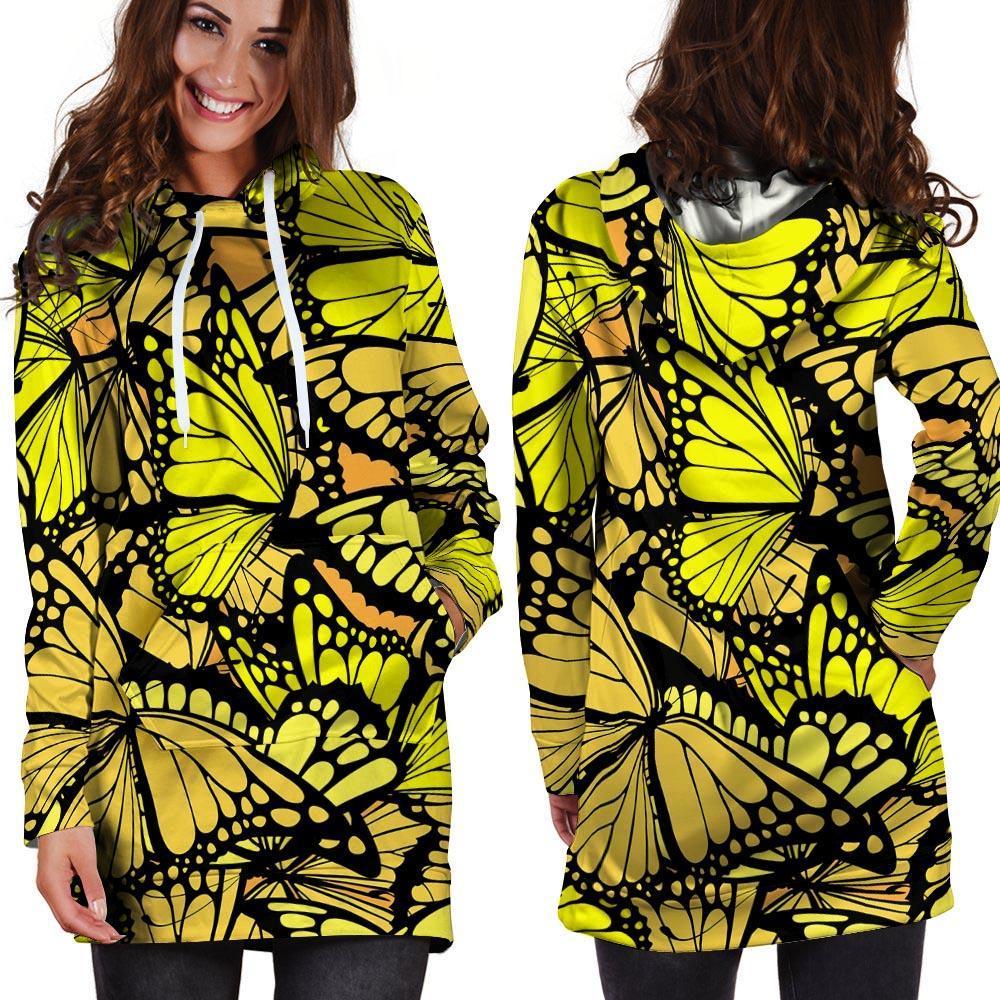 Yellow Monarch Butterfly Hoodie Dress-grizzshop