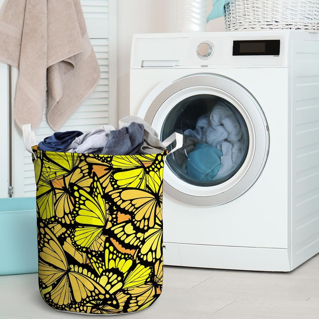 Yellow Monarch Butterfly Laundry Basket-grizzshop