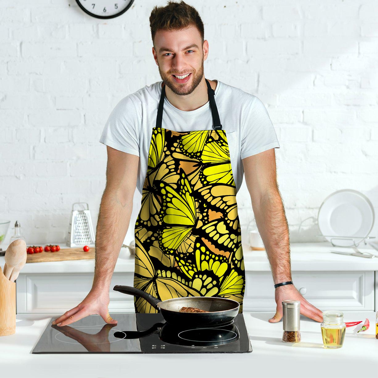 Yellow Monarch Butterfly Men's Apron-grizzshop