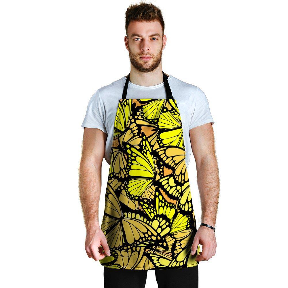 Yellow Monarch Butterfly Men's Apron-grizzshop