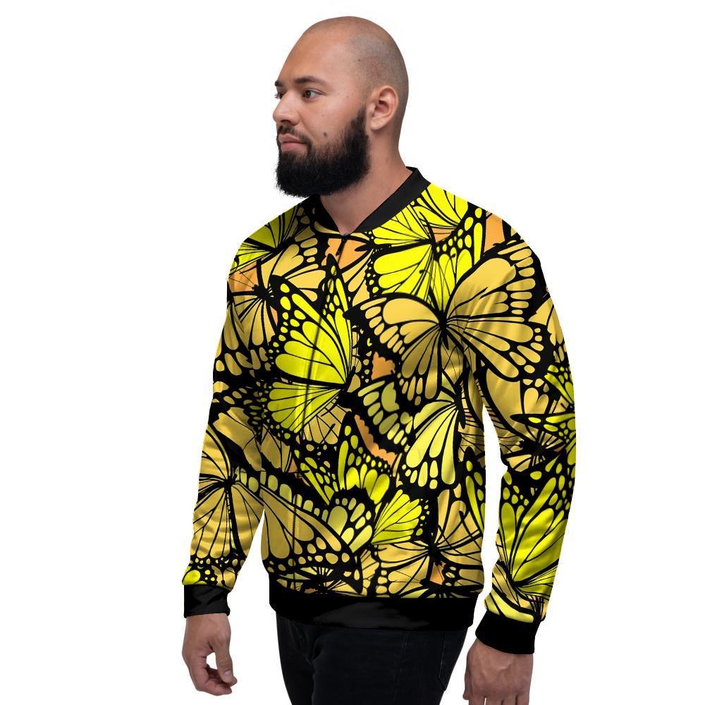 Yellow Monarch Butterfly Men's Bomber Jacket-grizzshop