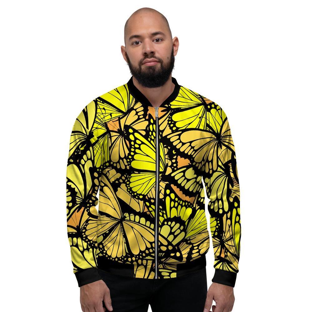 Yellow Monarch Butterfly Men's Bomber Jacket-grizzshop