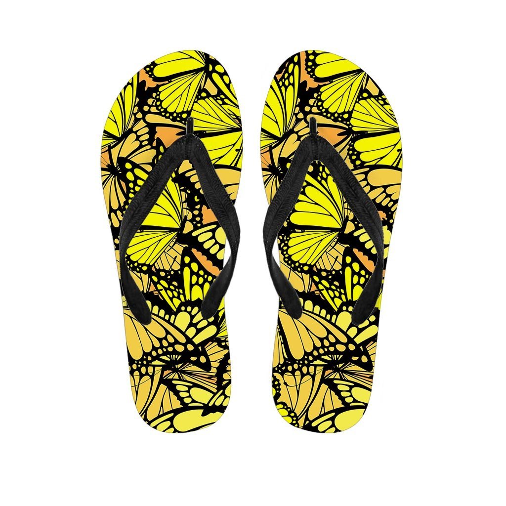 Yellow Monarch Butterfly Men's Flip Flops-grizzshop