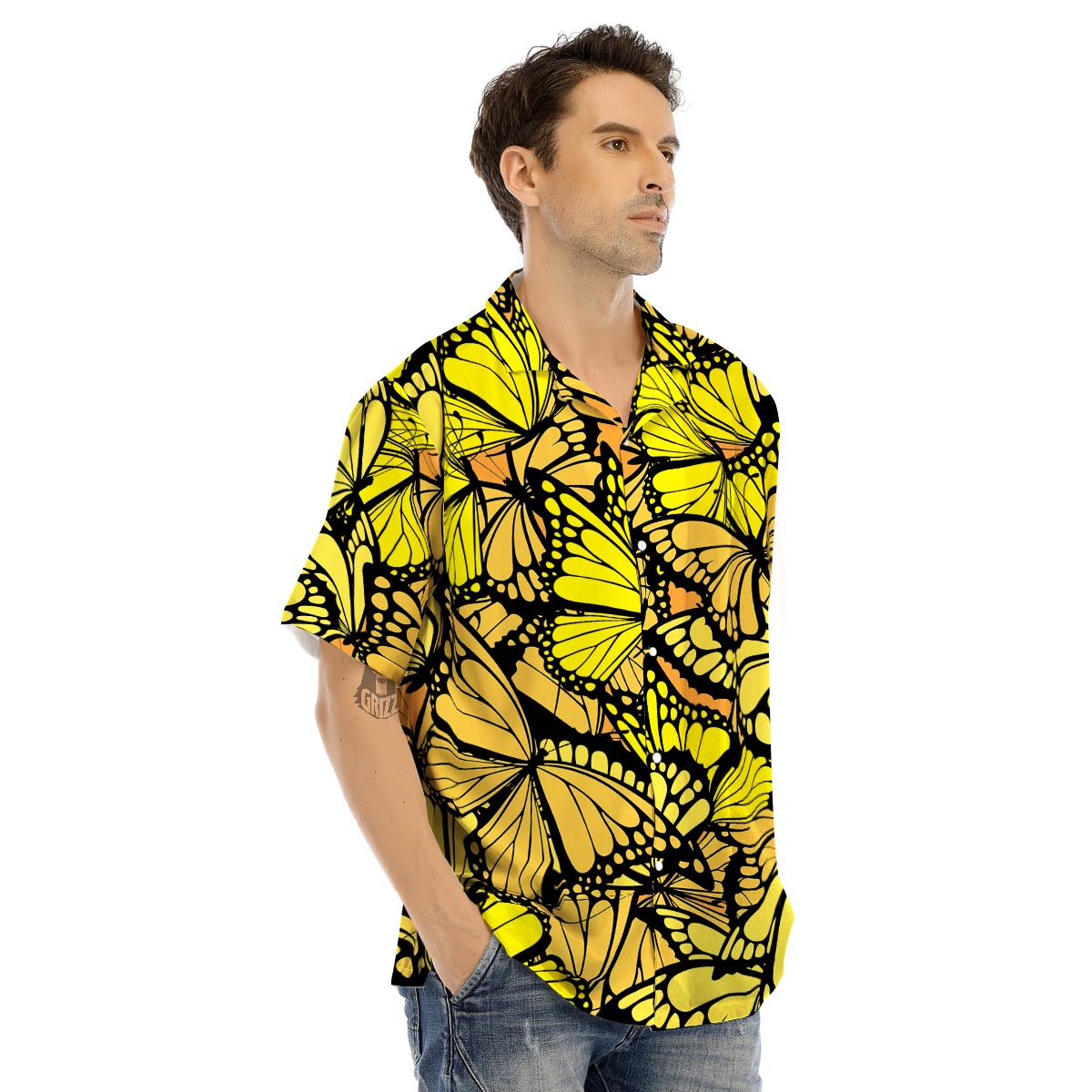 Yellow Monarch Butterfly Men’s Hawaiian Shirt-grizzshop