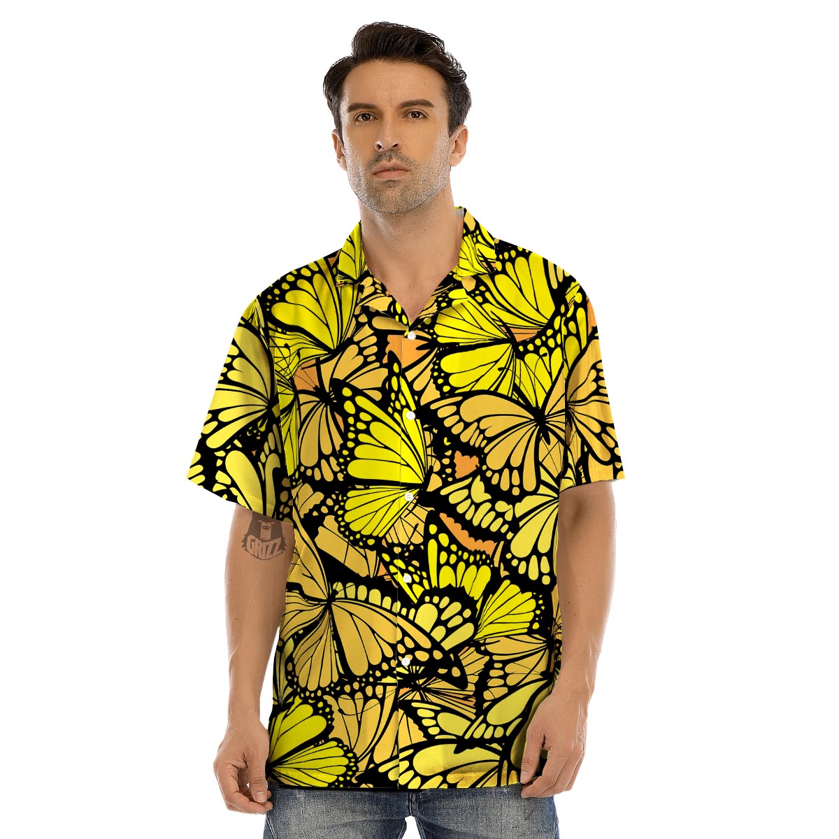 Yellow Monarch Butterfly Men’s Hawaiian Shirt-grizzshop