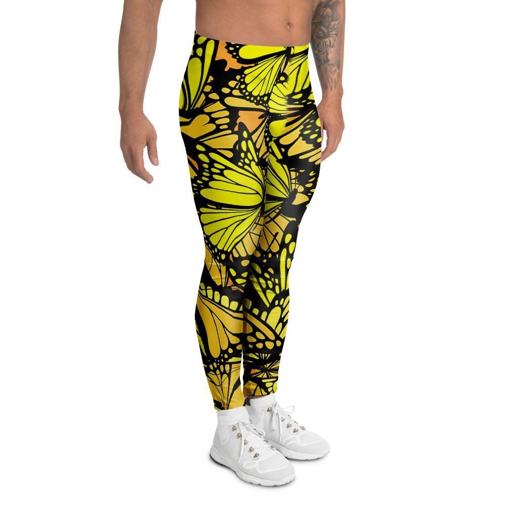 Yellow Monarch Butterfly Men's Leggings-grizzshop