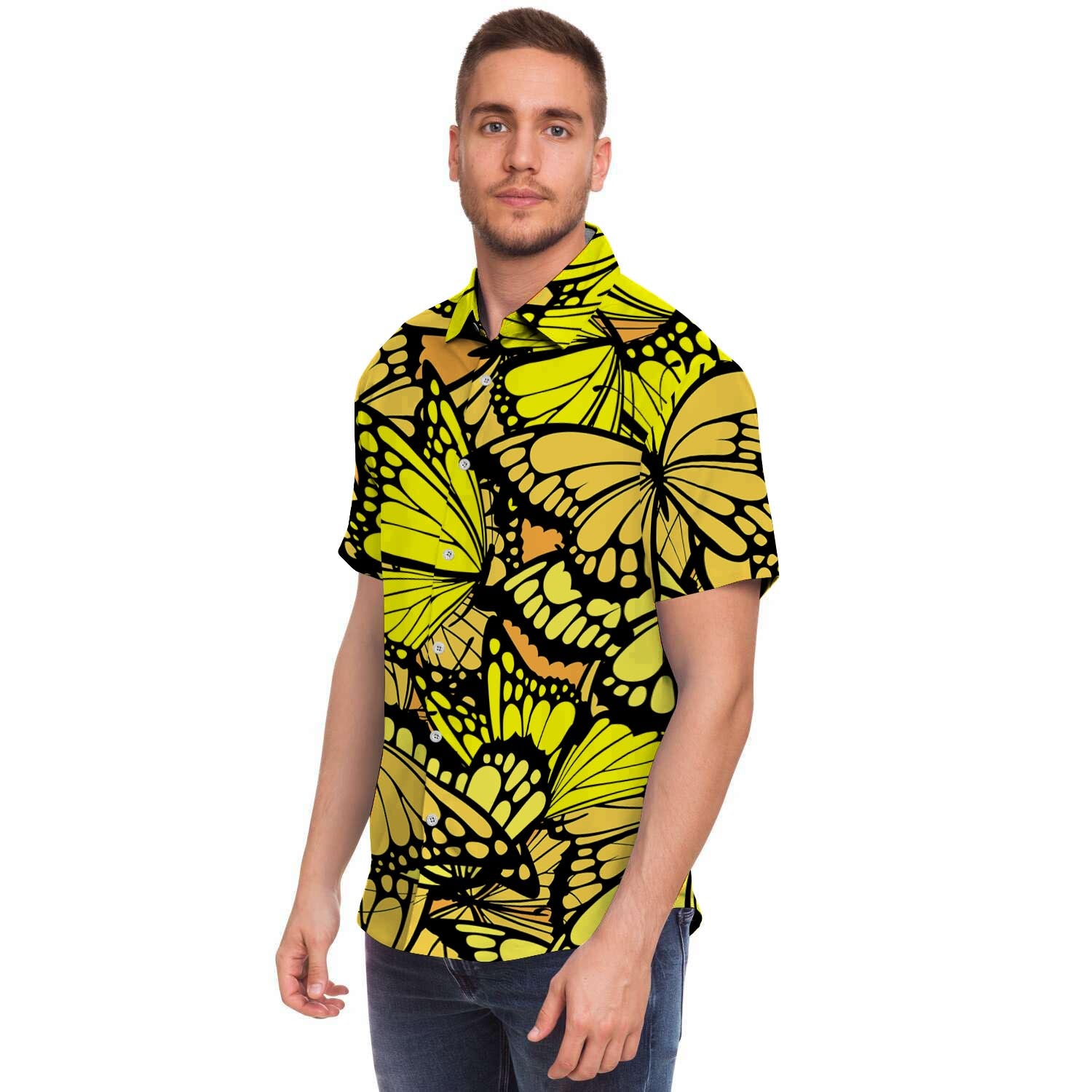 Yellow Monarch Butterfly Men's Short Sleeve Shirt-grizzshop