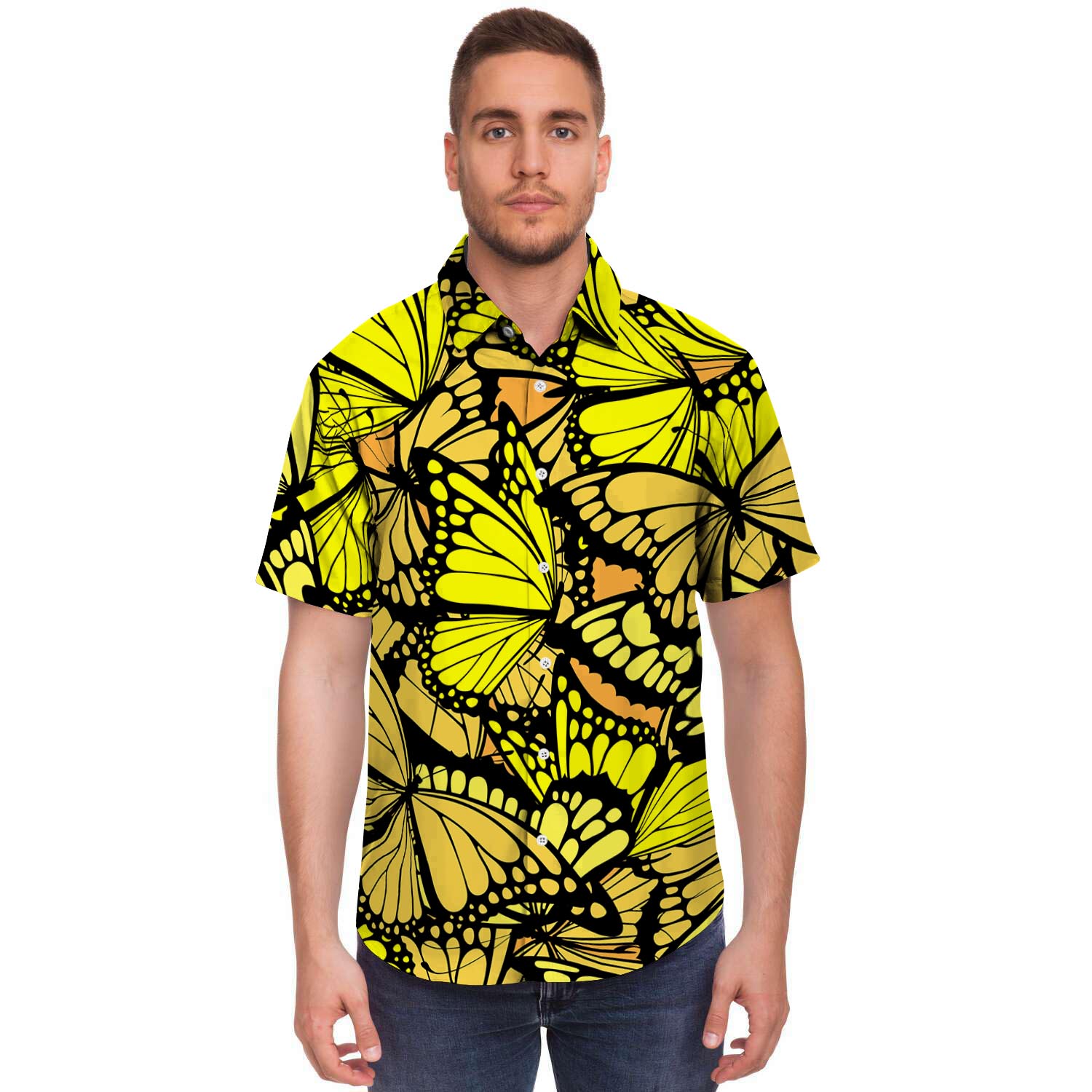 Yellow Monarch Butterfly Men's Short Sleeve Shirt-grizzshop