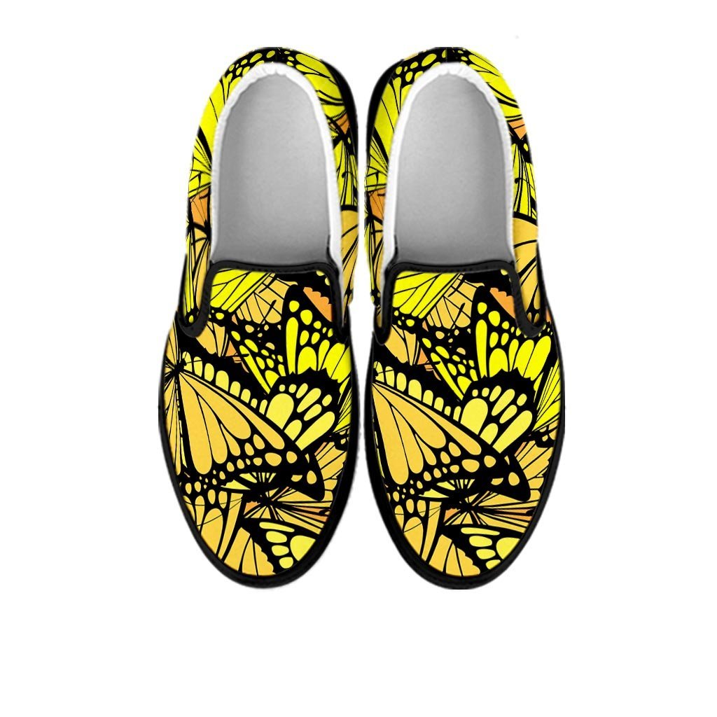 Yellow Monarch Butterfly Men's Slip On Sneakers-grizzshop