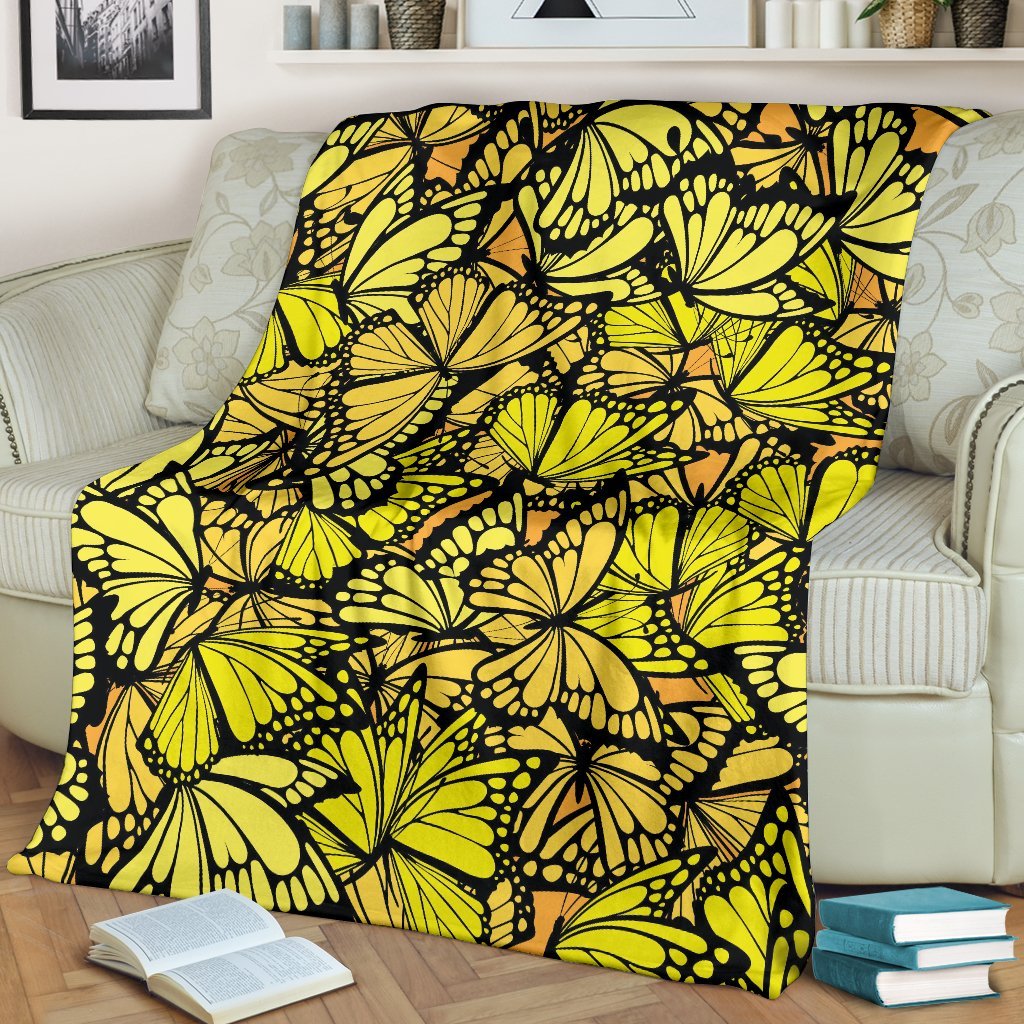 Yellow Monarch Butterfly Pattern Print Blanket-grizzshop