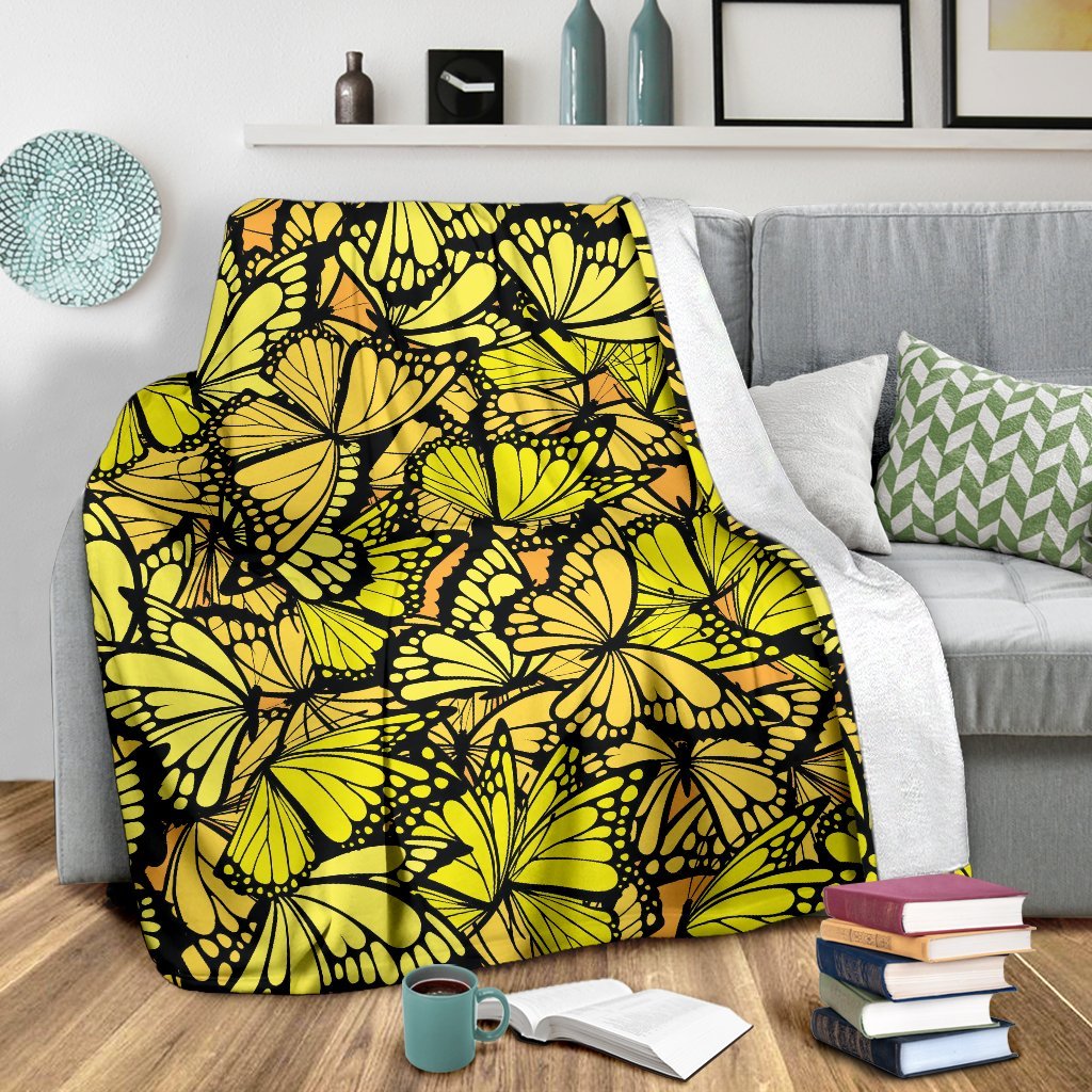 Yellow Monarch Butterfly Pattern Print Blanket-grizzshop