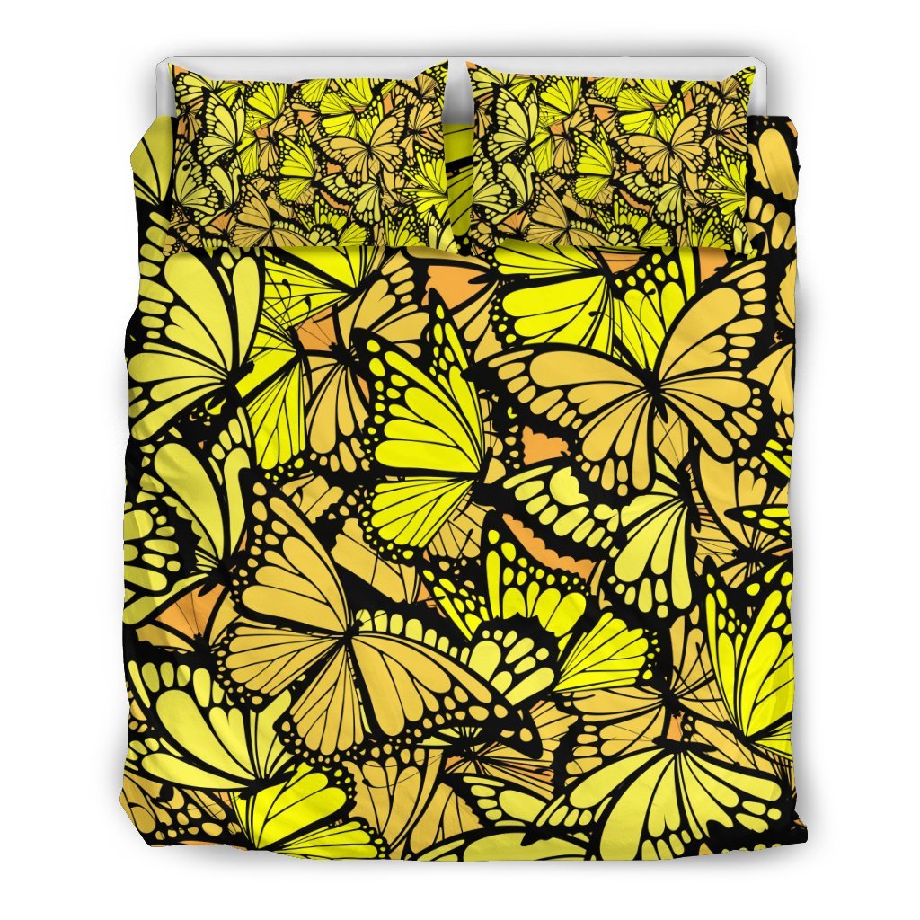 Yellow Monarch Butterfly Pattern Print Duvet Cover Bedding Set-grizzshop