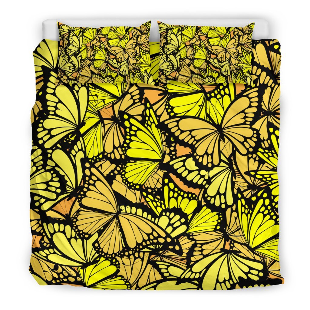Yellow Monarch Butterfly Pattern Print Duvet Cover Bedding Set-grizzshop