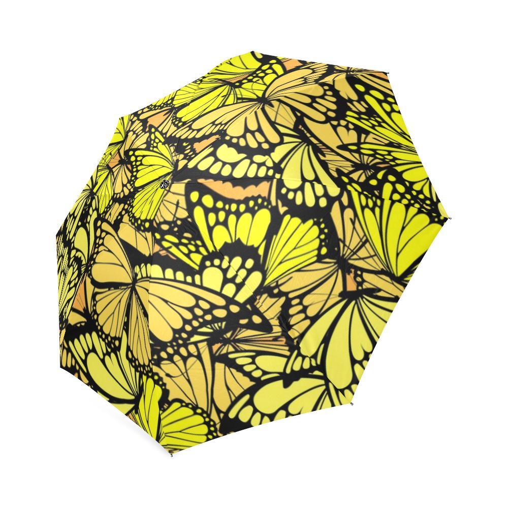 Yellow Monarch Butterfly Pattern Print Foldable Umbrella-grizzshop