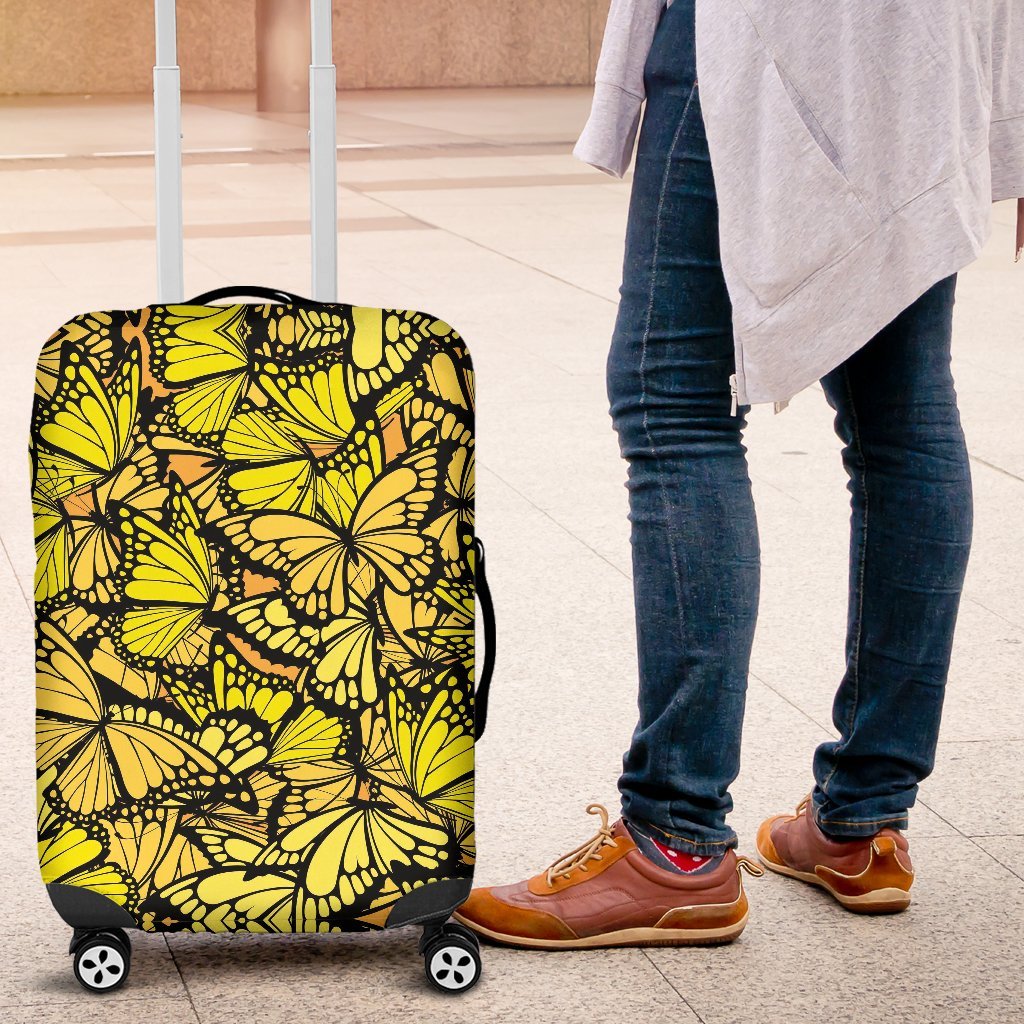 Yellow Monarch Butterfly Pattern Print Luggage Cover Protector-grizzshop