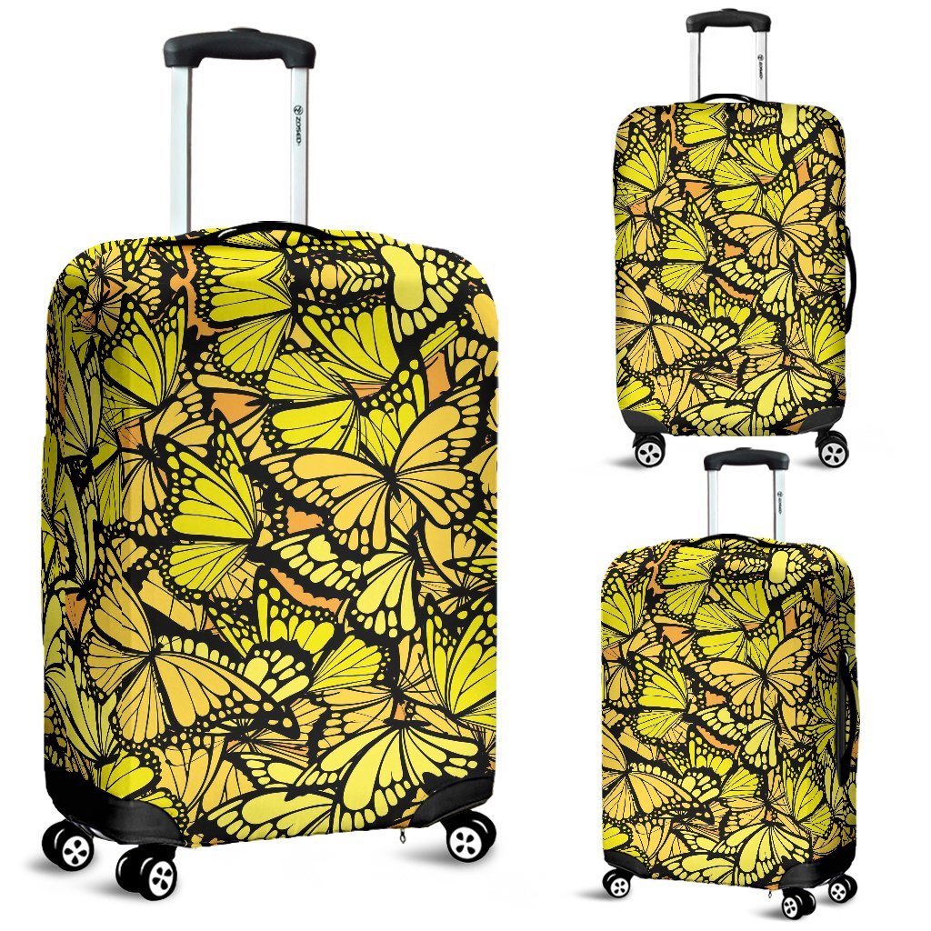 Yellow Monarch Butterfly Pattern Print Luggage Cover Protector-grizzshop