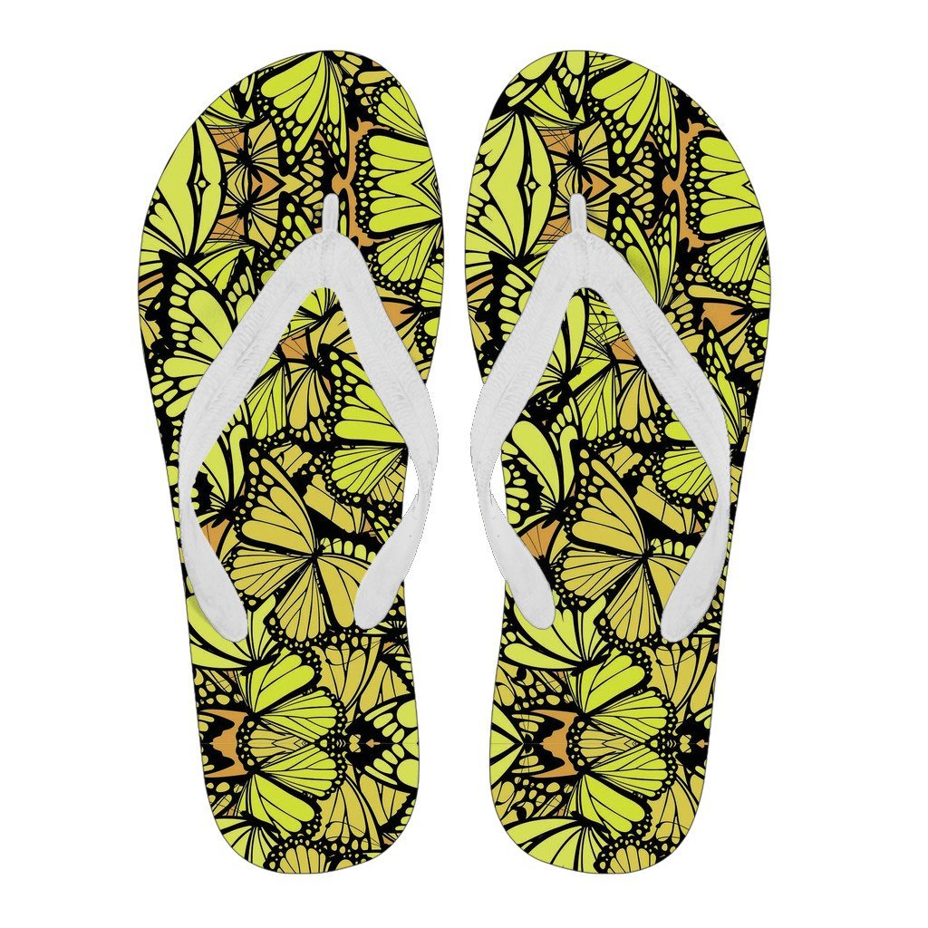 Yellow Monarch Butterfly Pattern Print Men & Women Flip Flops-grizzshop