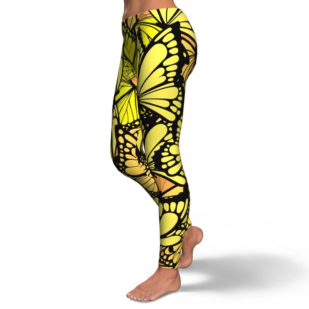 Yellow Monarch Butterfly Pattern Print Pattern Women Leggings-grizzshop
