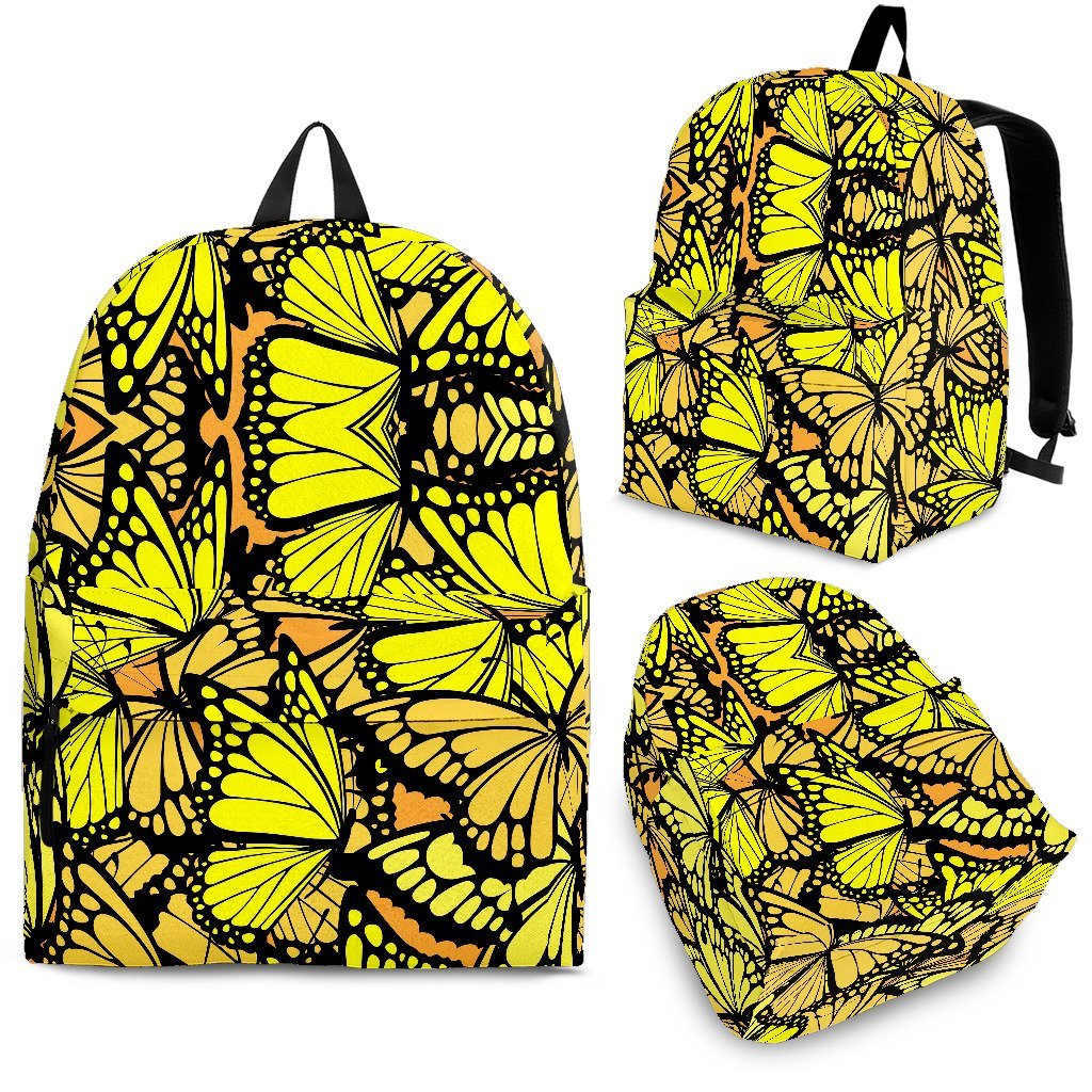 Yellow Monarch Butterfly Pattern Print Premium Backpack-grizzshop