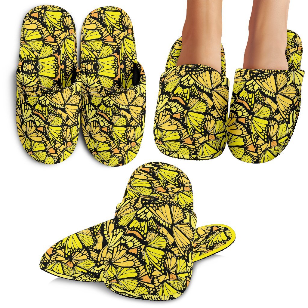 Yellow Monarch Butterfly Pattern Print Premium Home Slippers-grizzshop