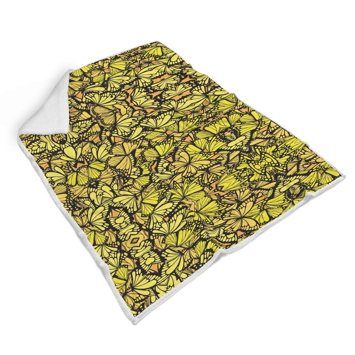 Yellow Monarch Butterfly Pattern Print Throw Blanket-grizzshop