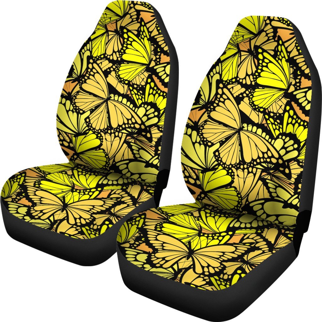 Yellow Monarch Butterfly Pattern Print Universal Fit Car Seat Cover-grizzshop