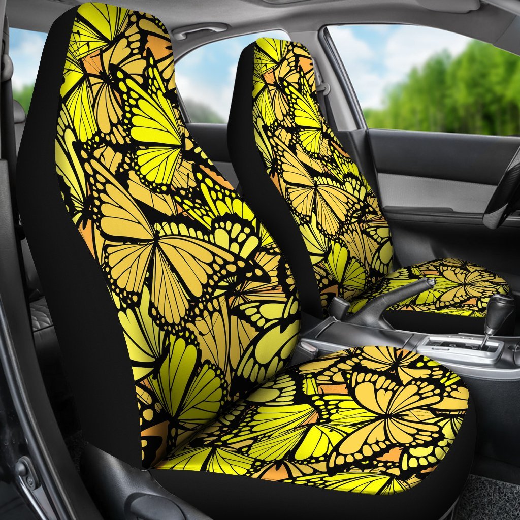 Yellow Monarch Butterfly Pattern Print Universal Fit Car Seat Cover-grizzshop
