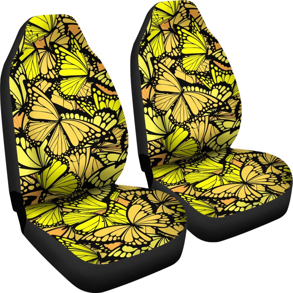 Yellow Monarch Butterfly Pattern Print Universal Fit Car Seat Cover-grizzshop