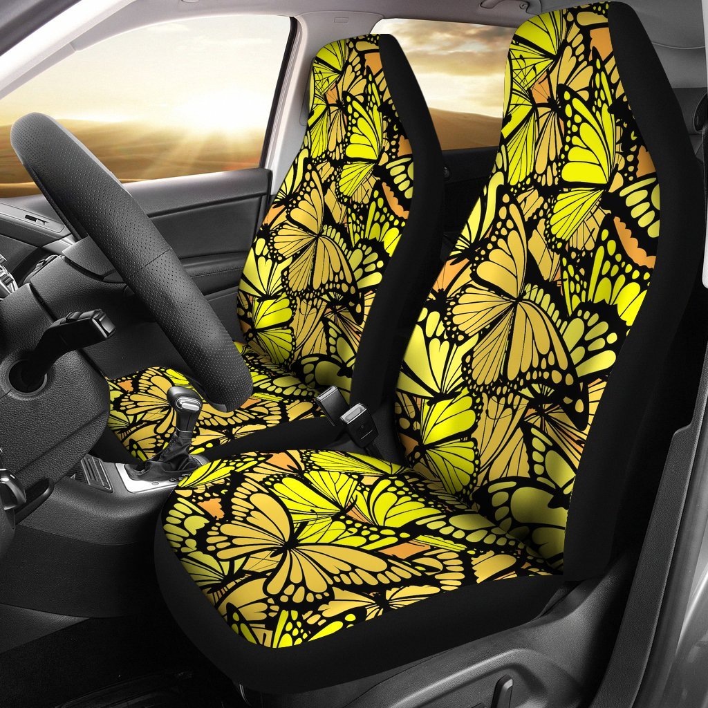 Yellow Monarch Butterfly Pattern Print Universal Fit Car Seat Cover-grizzshop