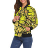 Yellow Monarch Butterfly Pattern Print Women Casual Bomber Jacket-grizzshop