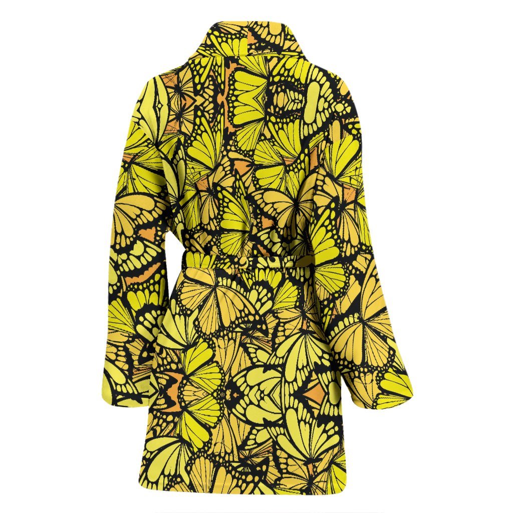 Yellow Monarch Butterfly Pattern Print Women Long Robe-grizzshop