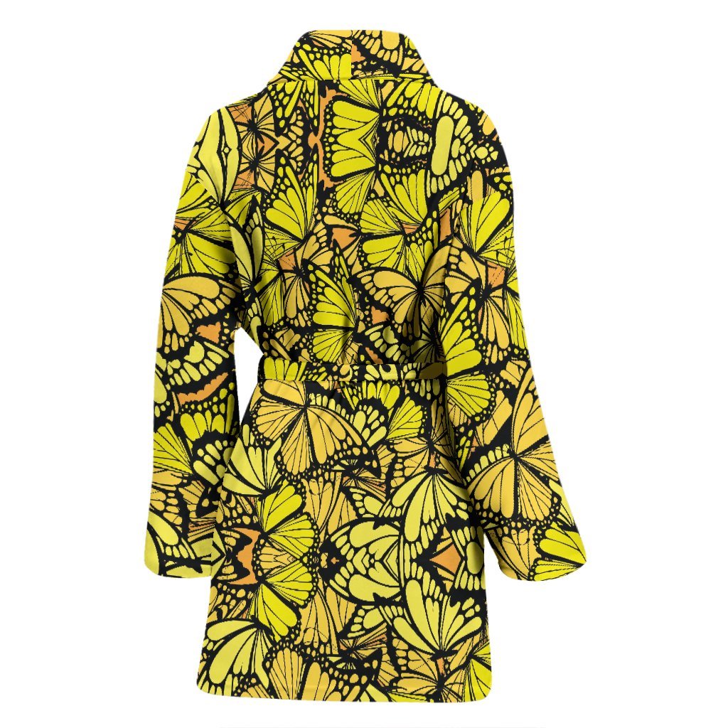Yellow Monarch Butterfly Pattern Print Women Long Robe-grizzshop