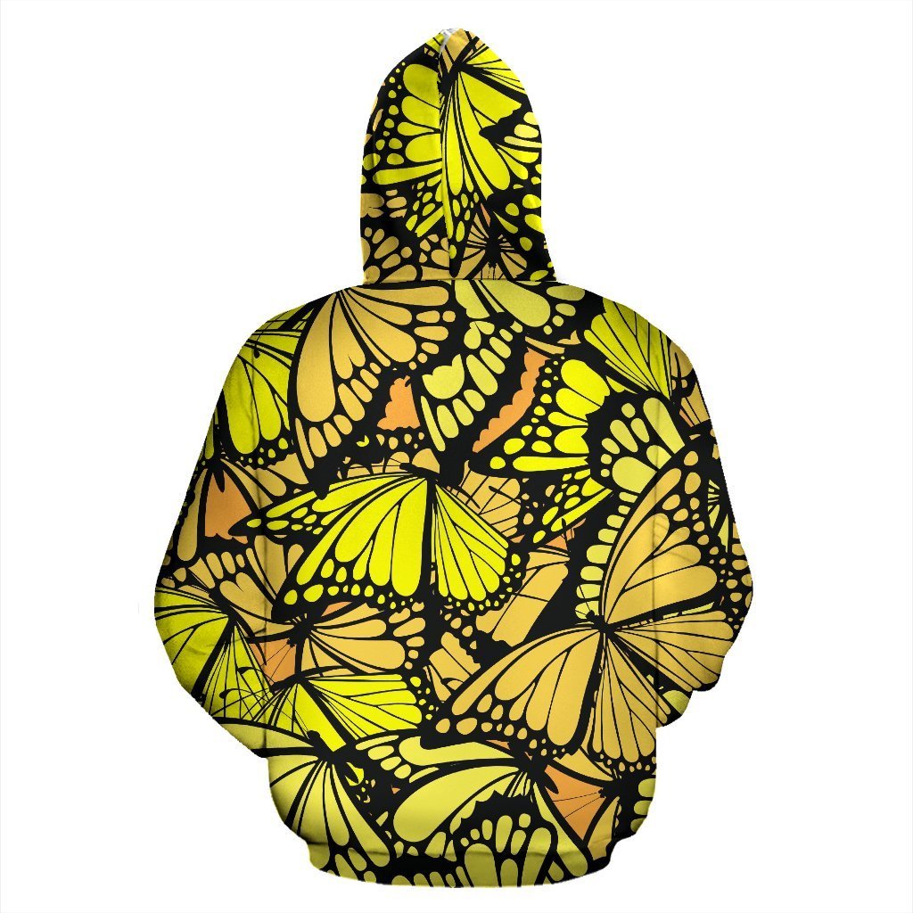 Yellow Monarch Butterfly Pattern Print Women Men Pullover Hoodie-grizzshop