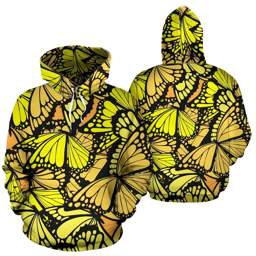 Yellow Monarch Butterfly Pattern Print Women Men Pullover Hoodie-grizzshop