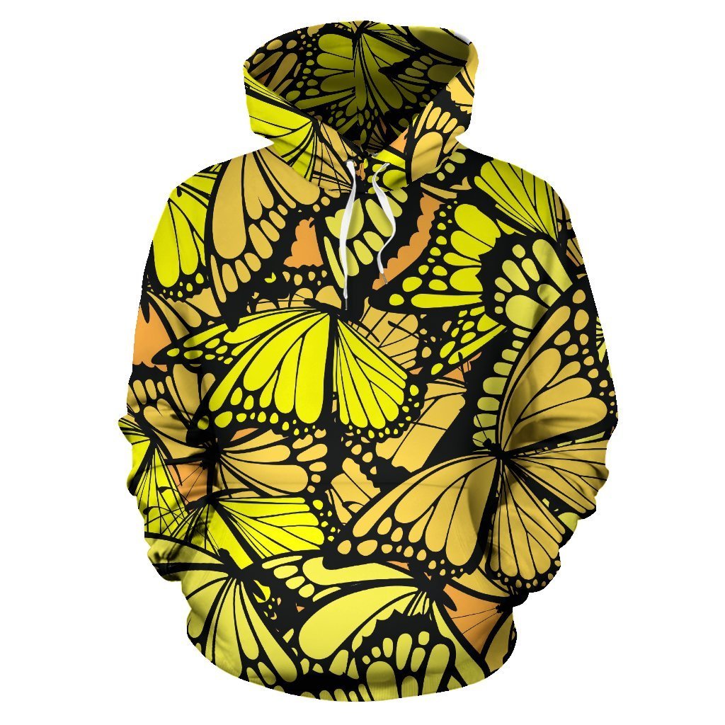 Yellow Monarch Butterfly Pattern Print Women Men Pullover Hoodie-grizzshop