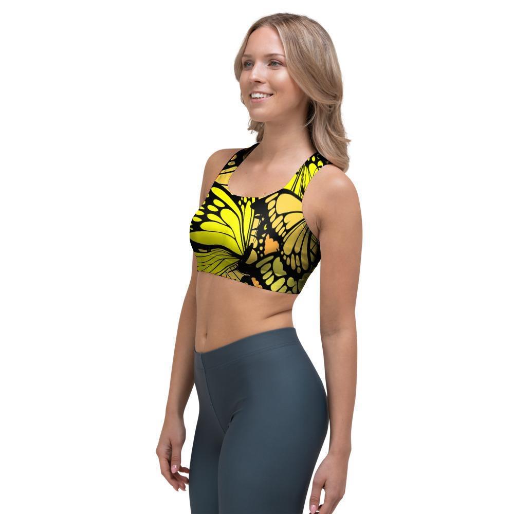 Yellow Monarch Butterfly Sports Bra-grizzshop