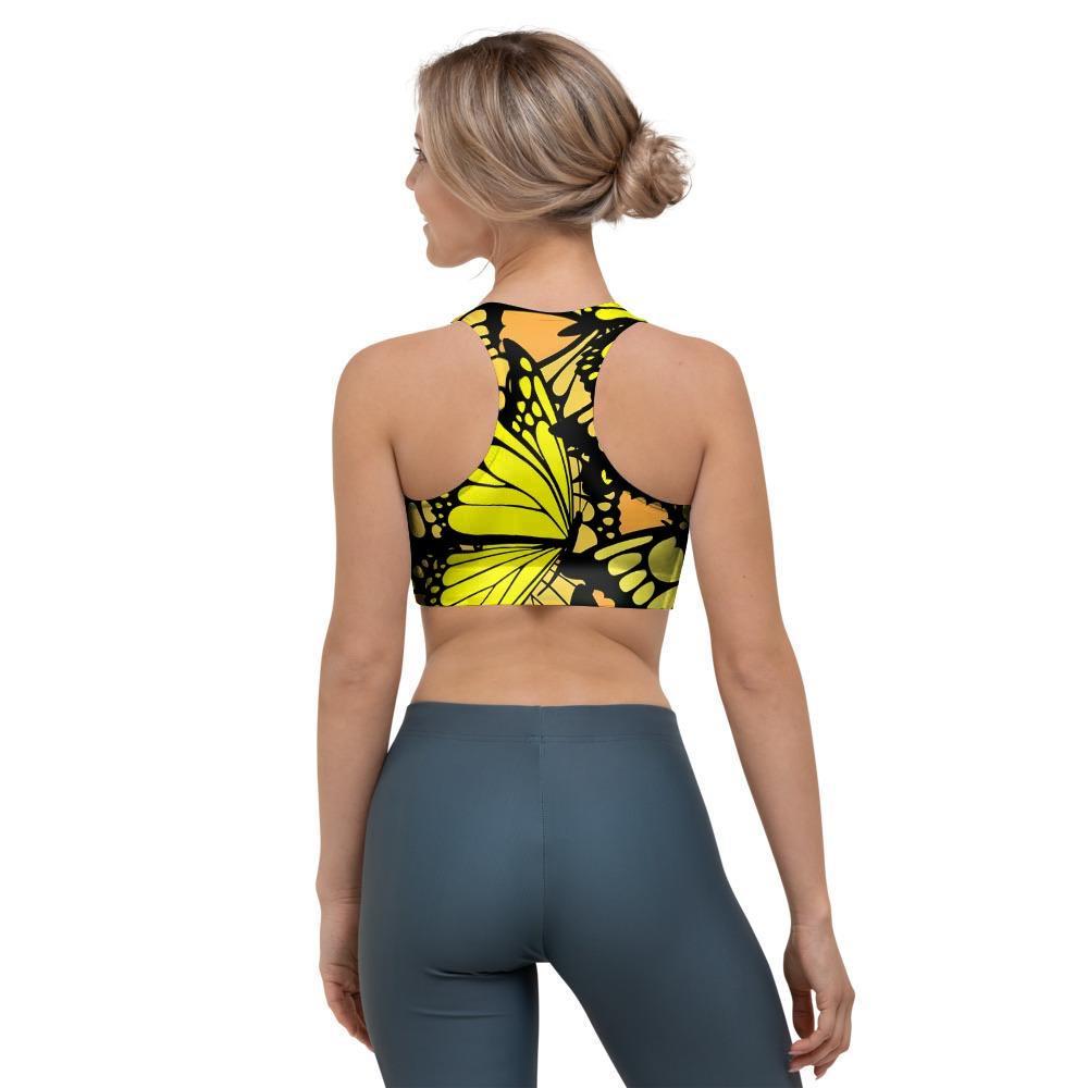 Yellow Monarch Butterfly Sports Bra-grizzshop