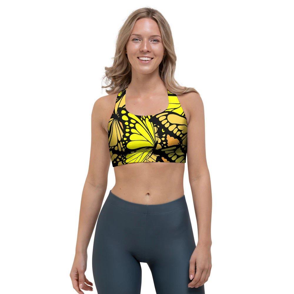 Yellow Monarch Butterfly Sports Bra-grizzshop