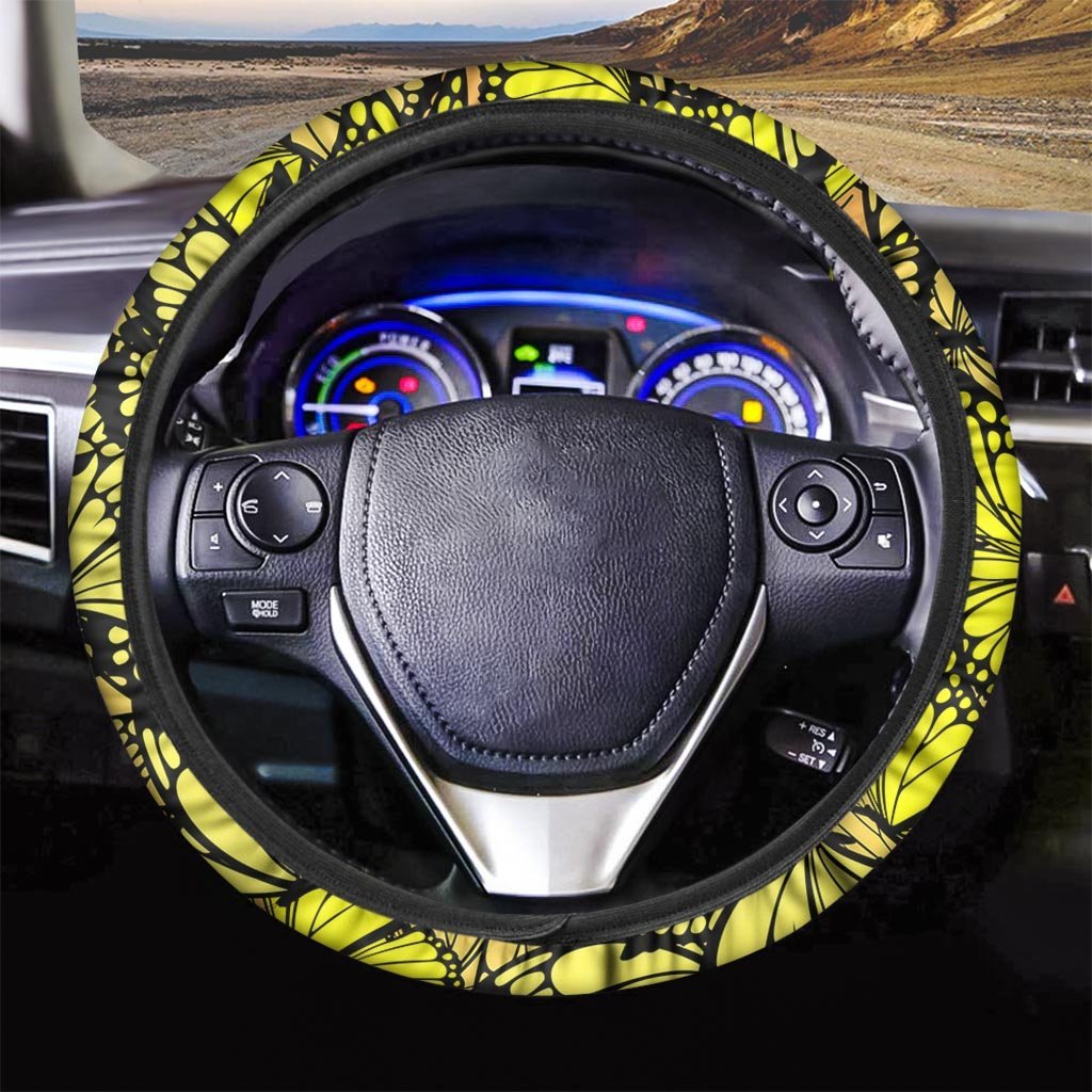 Yellow Monarch Butterfly Steering Wheel Cover-grizzshop