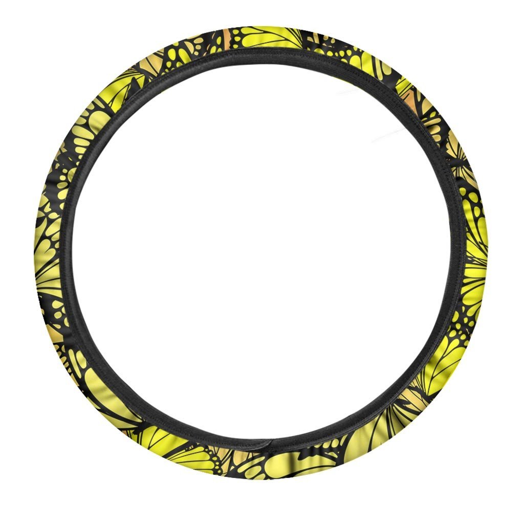 Yellow Monarch Butterfly Steering Wheel Cover-grizzshop