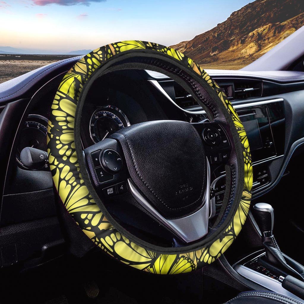 Yellow Monarch Butterfly Steering Wheel Cover-grizzshop