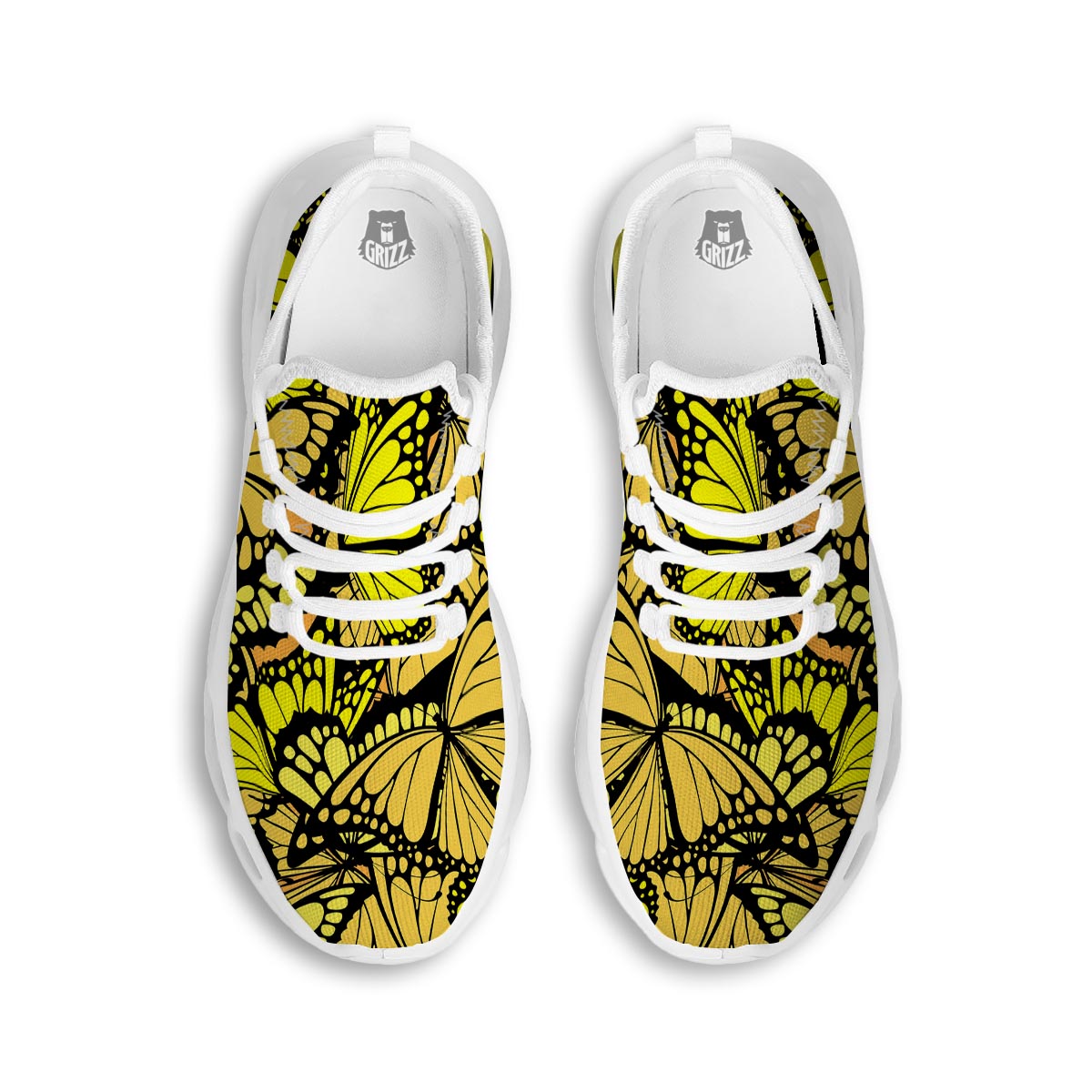 Yellow Monarch Butterfly White Running Shoes-grizzshop