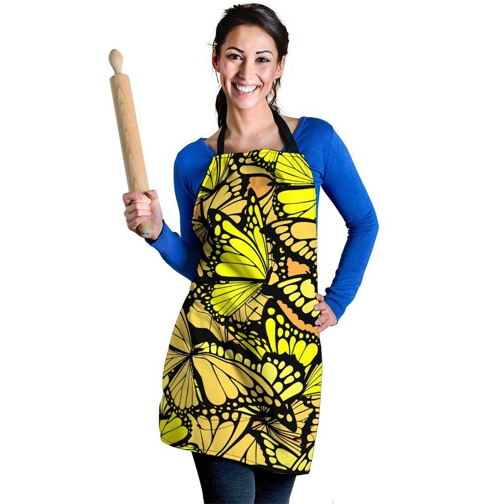 Yellow Monarch Butterfly Women's Apron-grizzshop