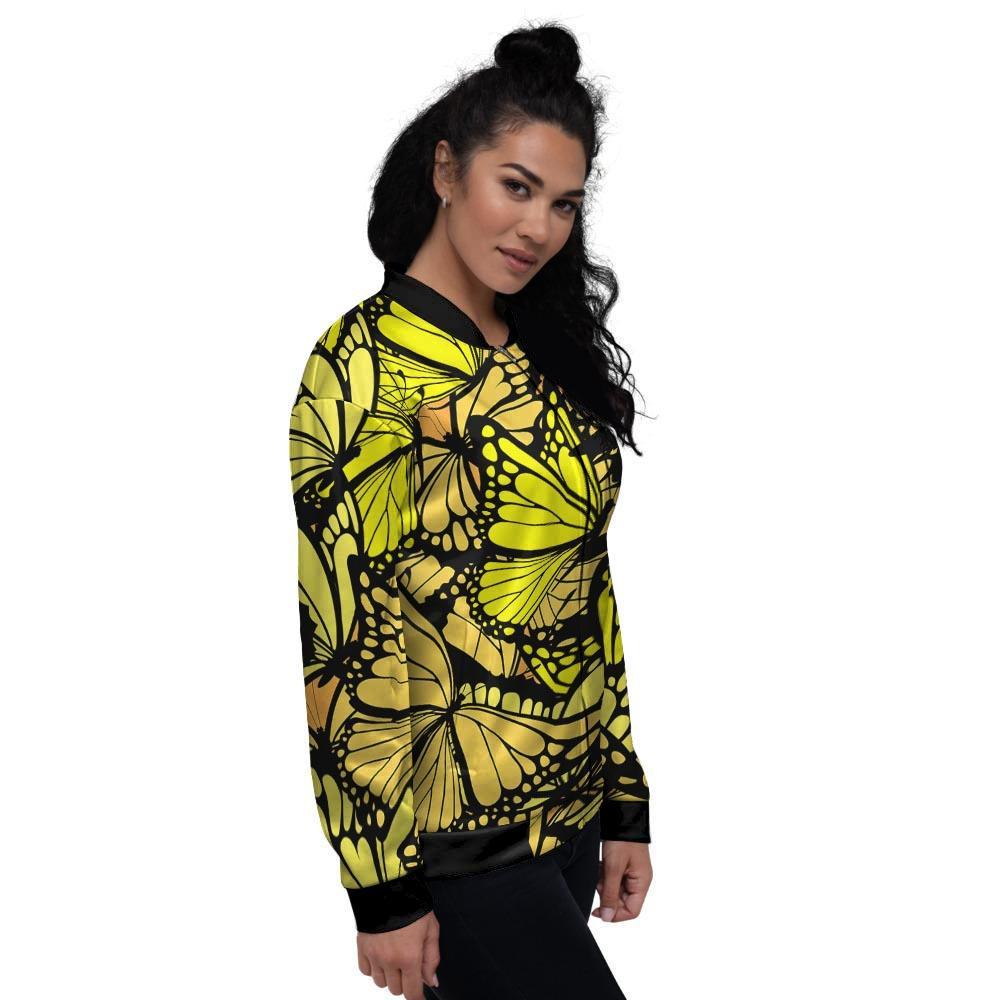 Yellow Monarch Butterfly Women's Bomber Jacket-grizzshop